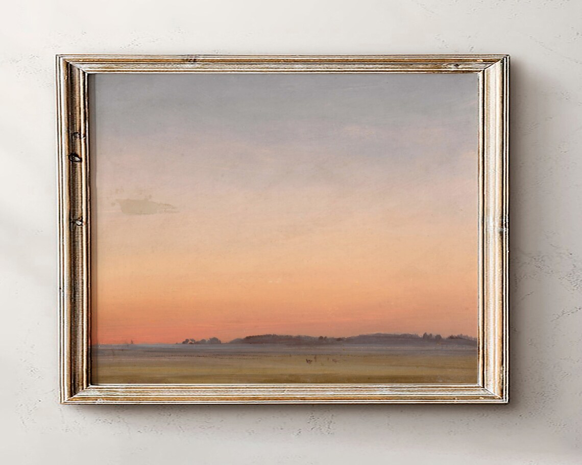 Muted Sunset Horizon Minimalist Vintage Landscape Oil Painting Poster