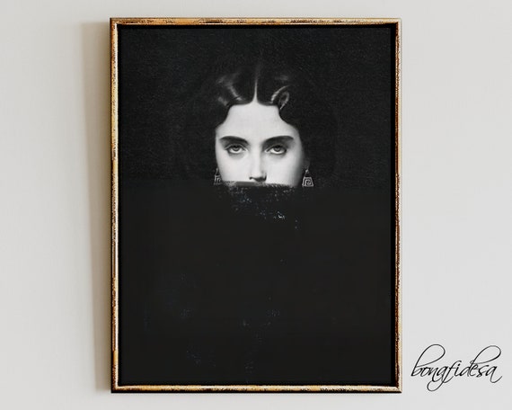 Black and White Altered Woman Portrait with Painted Over Face Art Poster