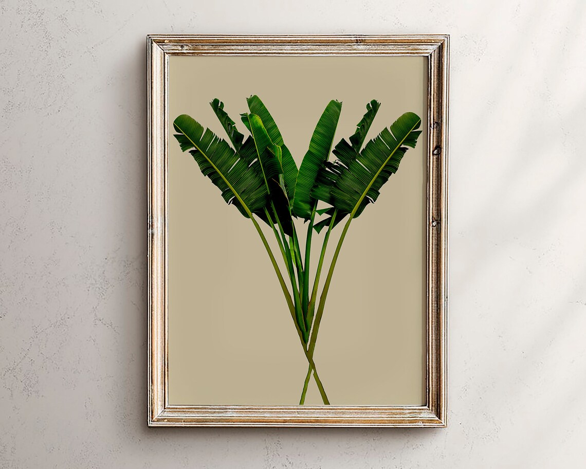 Minimalist Banana Palm Leaves Botanical Art on a Beige Background Poster