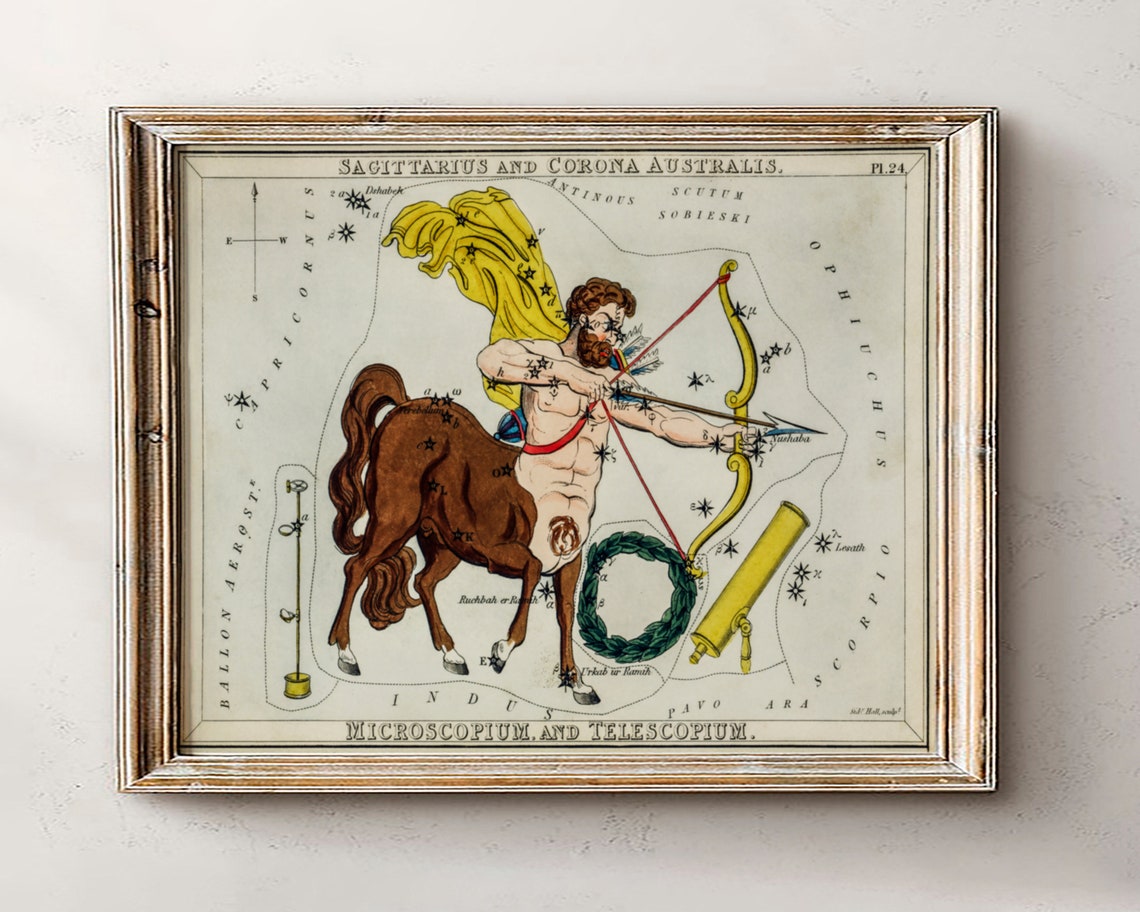 Sagittarius Centaur Vintage Constellation Star Map Zodiac Poster