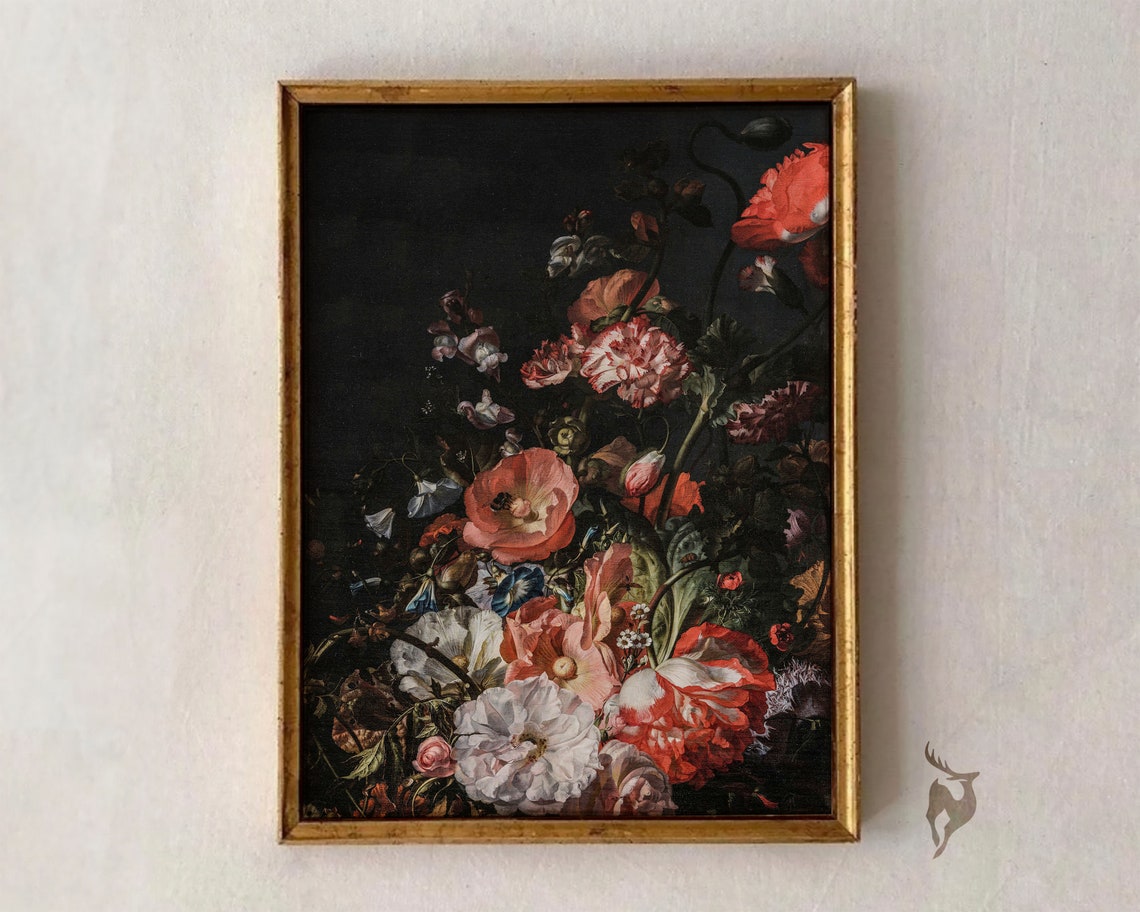 Dark Flower Painting Moody Floral Victorian Botanical Art Poster