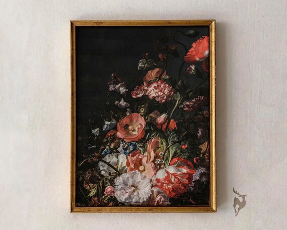 Dark Flower Painting Moody Floral Victorian Botanical Art Poster
