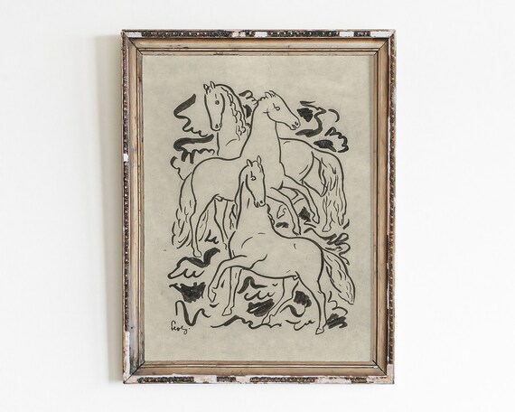 Vintage Abstract Horse Figure Sketchcharcoal Drawinglight Academia Printdark Decorprintable Wall Artdigital