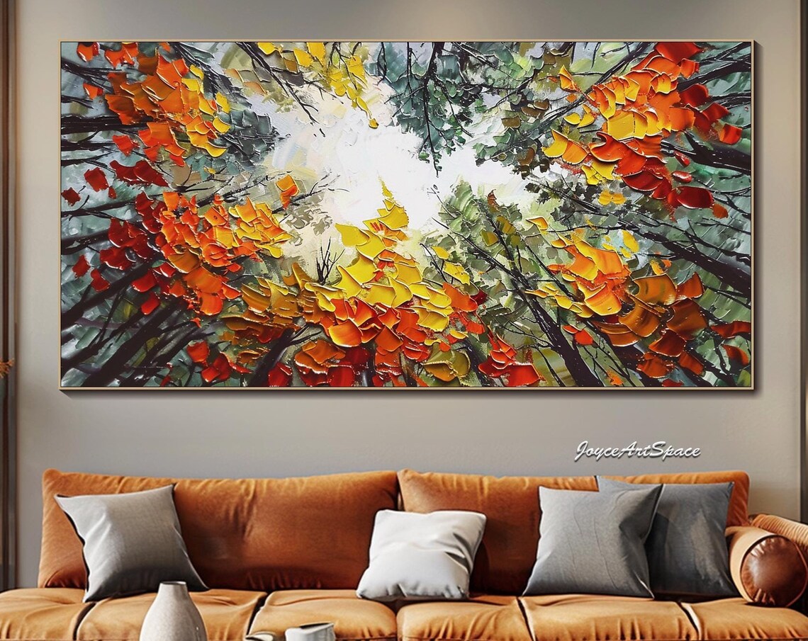 Forest Oil Painting, Colorful Impasto Wall Art