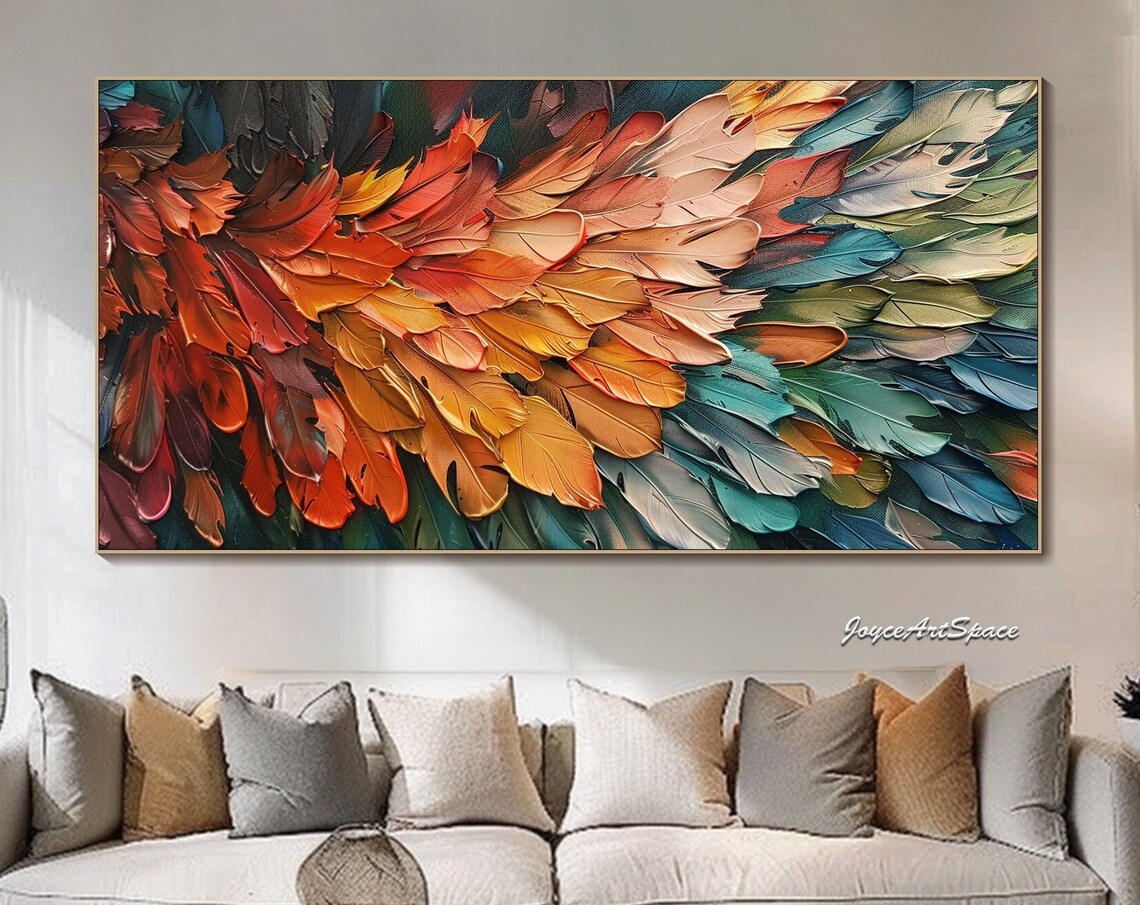 Abstract Colorful Feather Painting, Minimalist Art Print