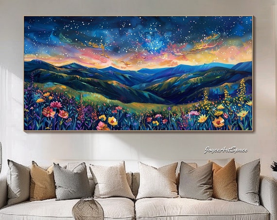 Starry Sky Artwork On Cannas Original Abstract Impasto Mountain Oil Painting 3d Wall Art Colorful Textured Wall Art Living Room Wall Art