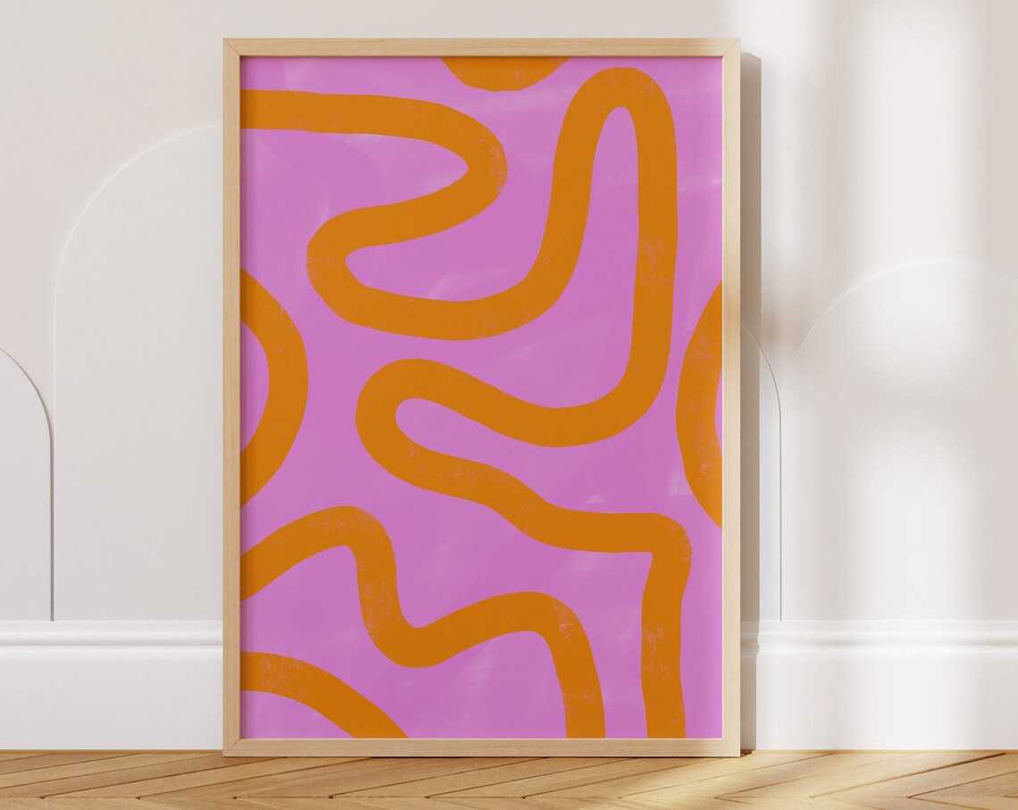 Pink Orange Abstract Art Print, Modern Living Room