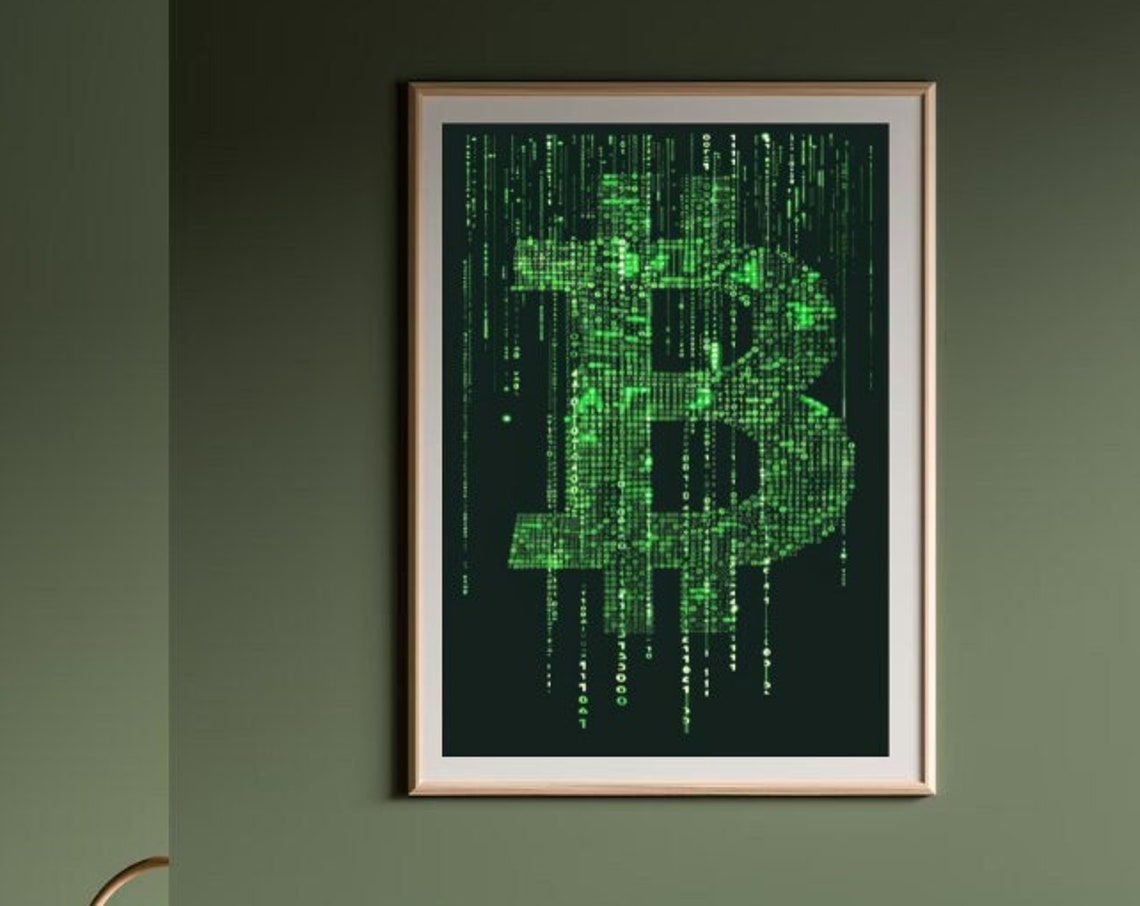 Bitcoin Green Matrix Code Digital Art Crypto Currency Poster