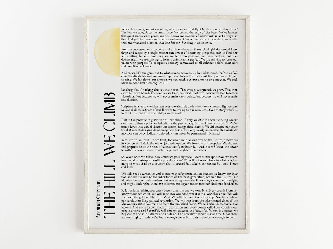 The Hill We Climb, Amanda Gorman Poetry Print