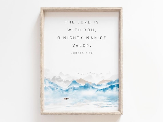 The Lord Is With You Judges 6 12 Watercolor Mountain Lake Bible Poster