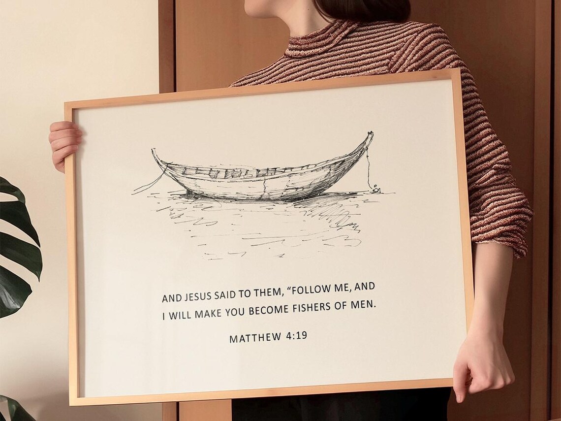 Follow Me And I Will Make You Fishers Of Men Matthew 4:19 Boat Sketch Poster - Image 2