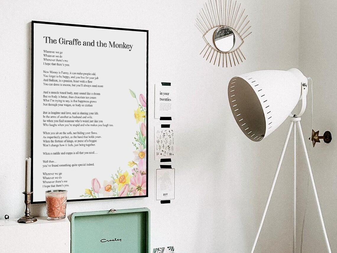 Giraffe And The Monkey Poem, Wedding Reading Art Print - Image 3