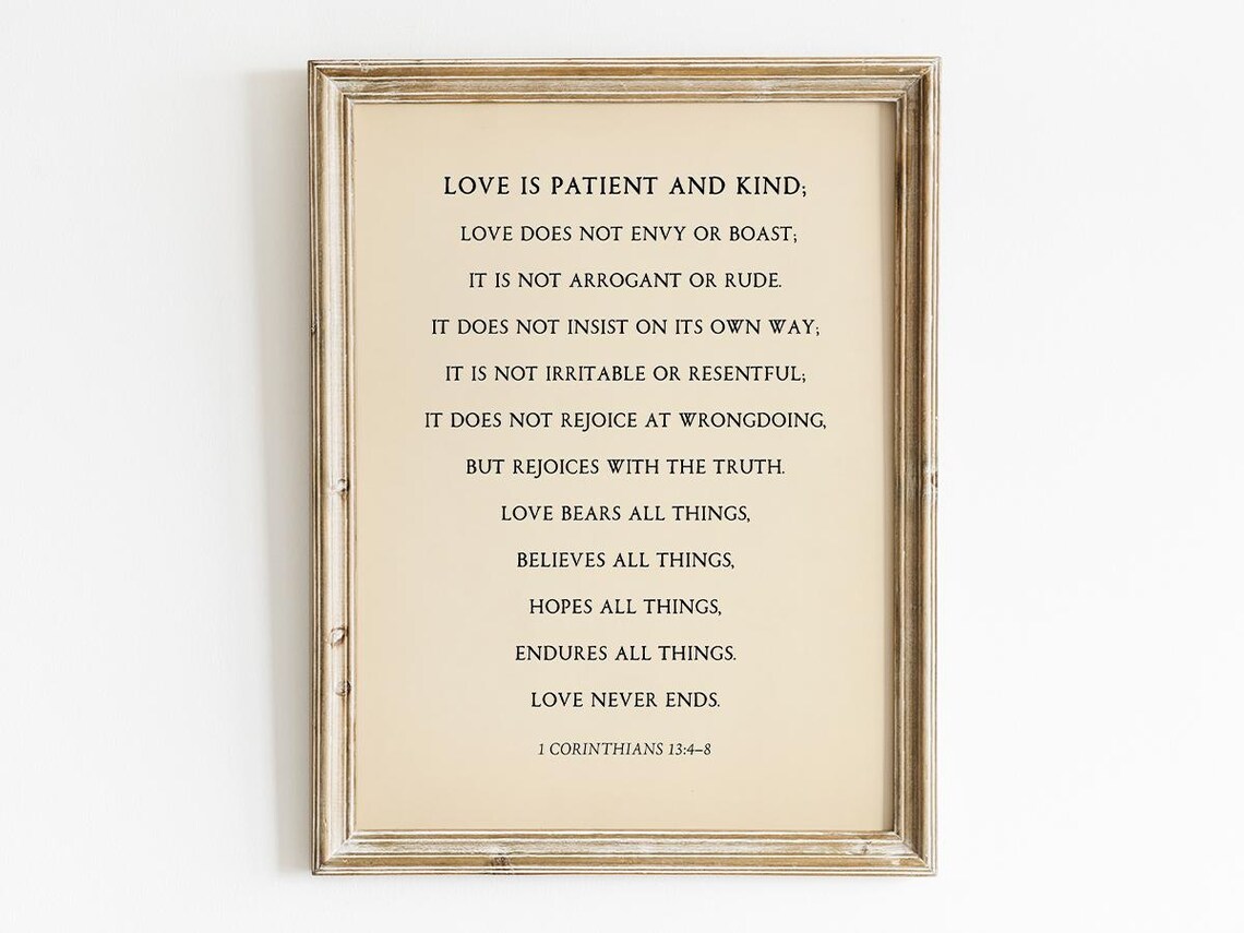 1 Corinthians 13 4-8 Love Is Patient Kind Wedding Cream Poster