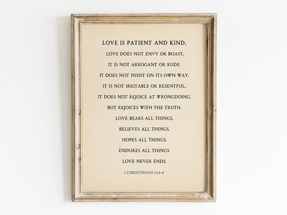 1 Corinthians 13 4-8 Love Is Patient Kind Wedding Cream Poster