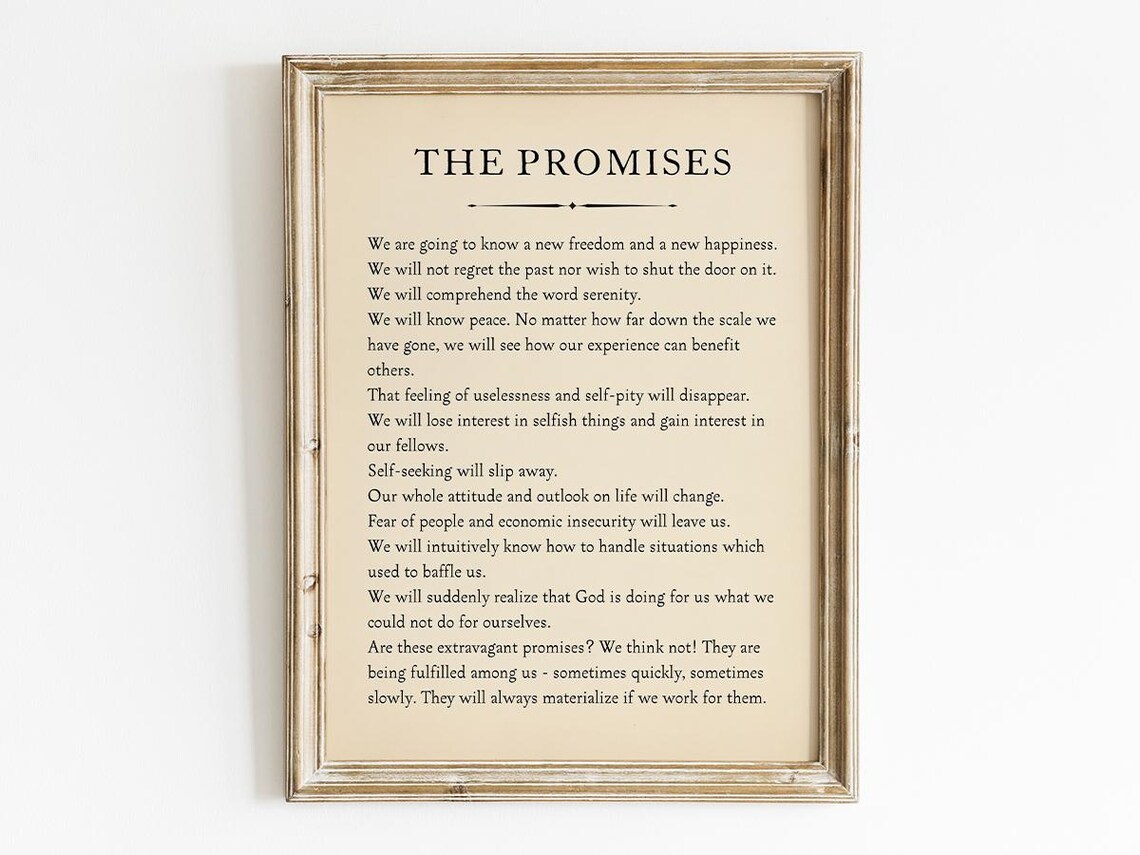 Alcoholics Anonymous Promises, Vintage Serenity Office Decor