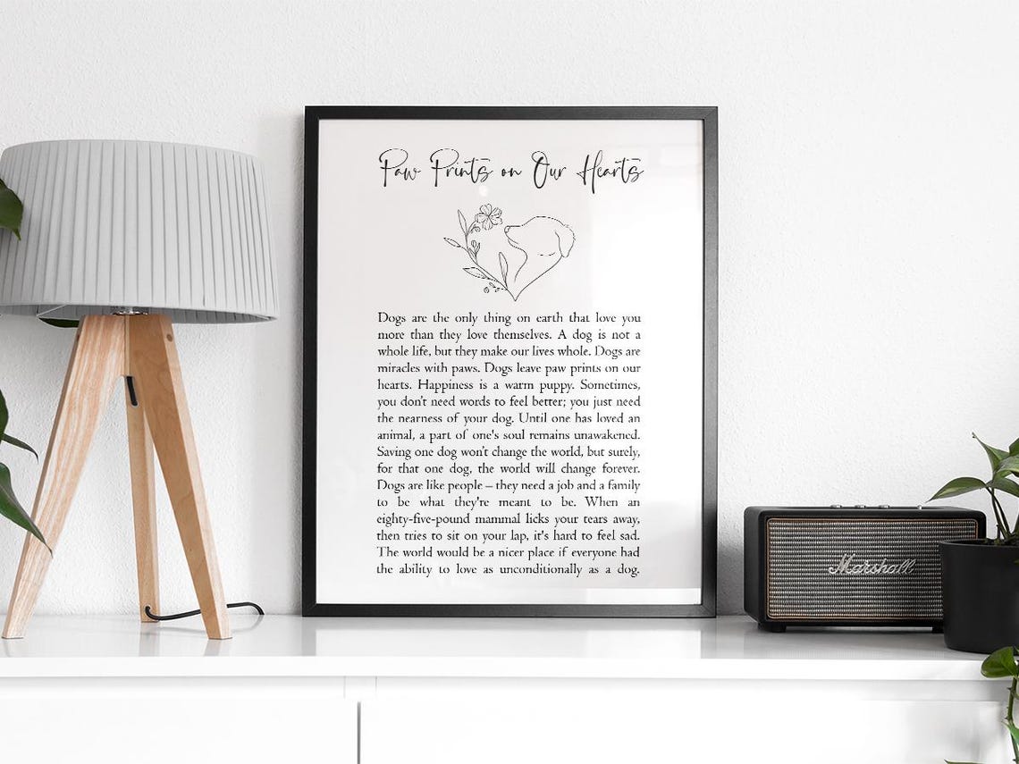Dogs Love Quote Poem Tribute To Dogs Companion Wisdom Wall Art Paw Prints On The Heart Pet Lover Decor Dog Owner Keepsake Gift - Image 2