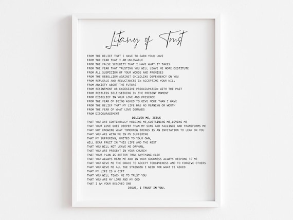 Litany Of Trust Prayer, Catholic Faith Quote Art
