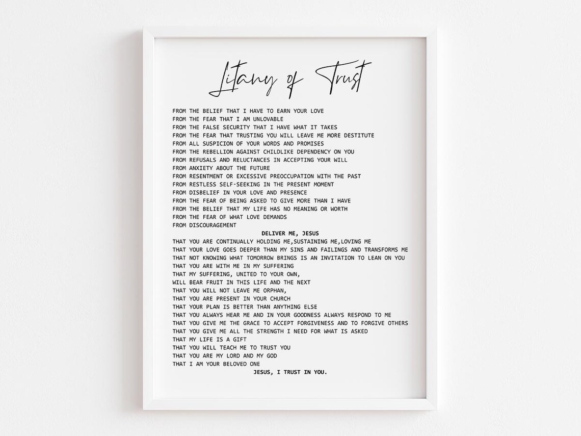 Litany Of Trust Prayer, Catholic Faith Quote Art