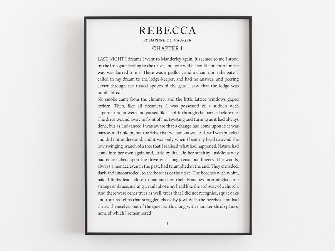 Rebecca Book, Daphne Du Maurier Literary Poster