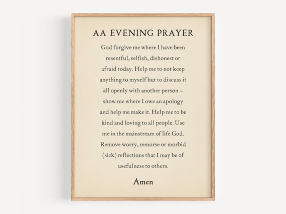 AA Evening Prayer Twelve Step Recovery Sobriety Prayer Poster