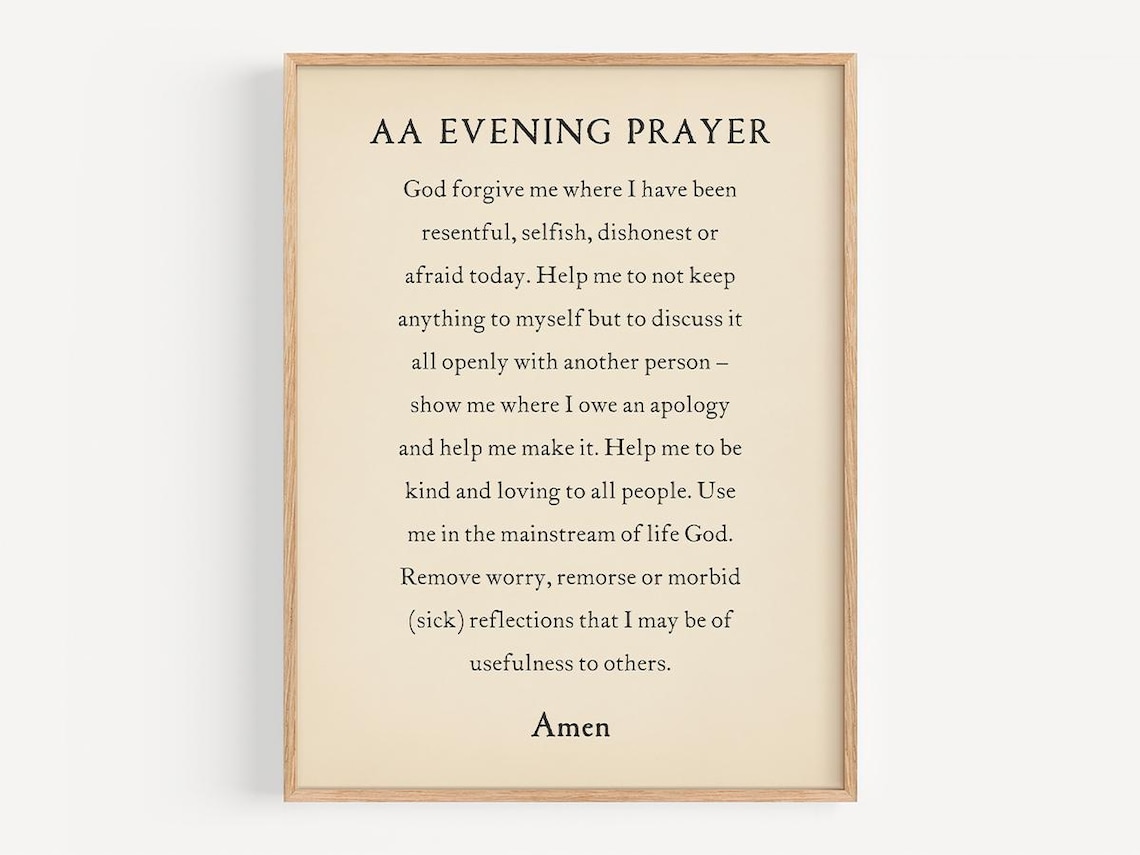 AA Evening Prayer Twelve Step Recovery Sobriety Prayer Poster