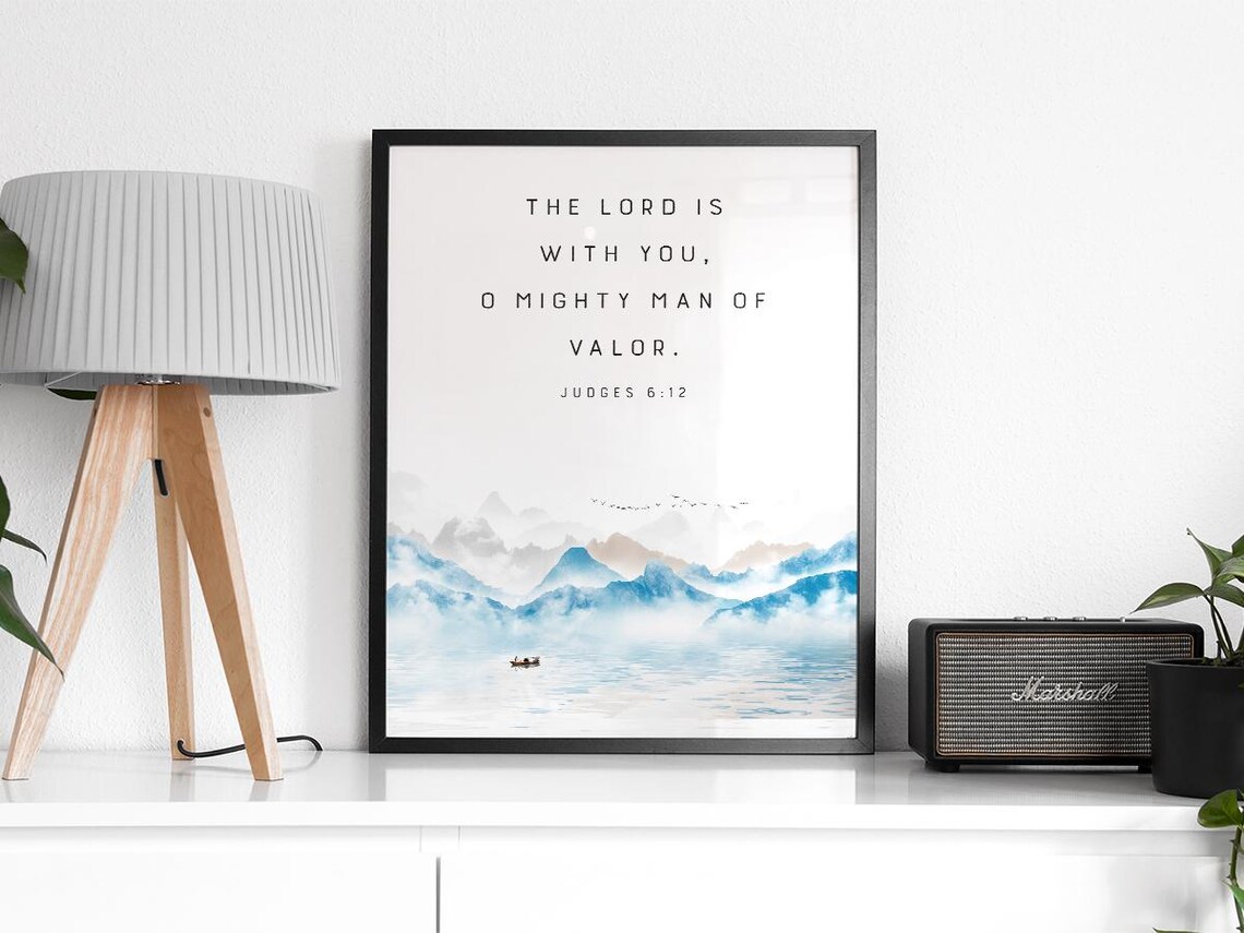 The Lord Is With You Judges 6 12 Watercolor Mountain Lake Bible Poster - Image 2
