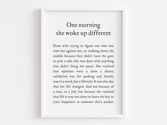 One Morning She Woke Up Different Feminist Self-Love Quote Wall Art