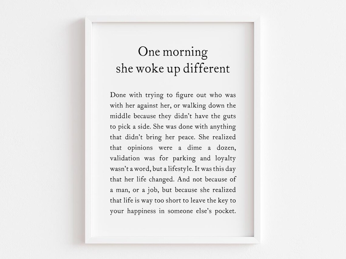 One Morning She Woke Up Different Feminist Self-Love Quote Wall Art