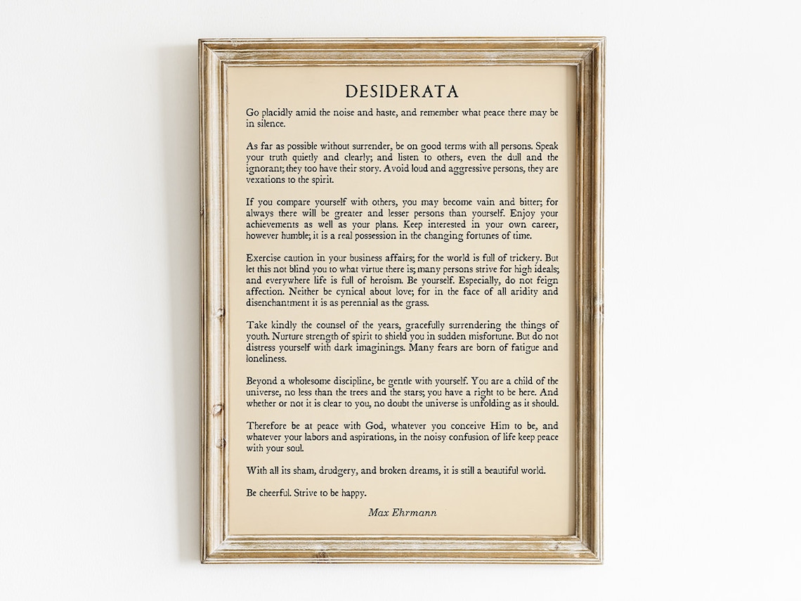 Desiderata by Max Ehrmann, Literary Quote Print