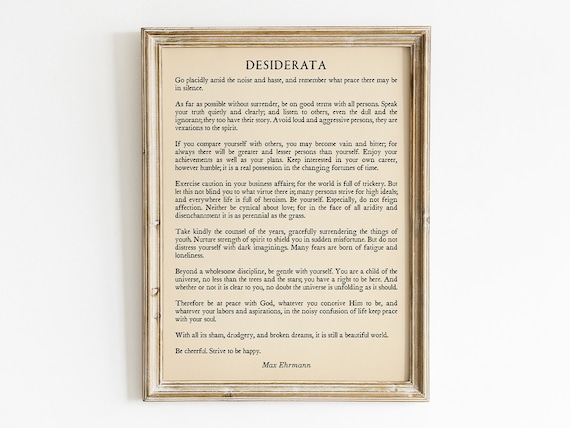 Desiderata by Max Ehrmann, Literary Quote Print