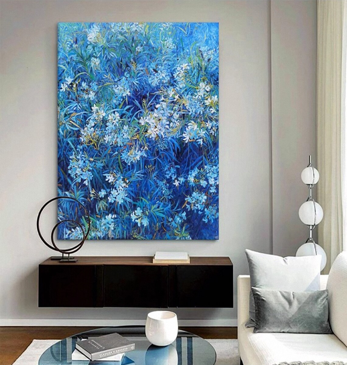 Blue Wildflowers Field Impasto Oil Painting Blue Floral Poster - Image 5