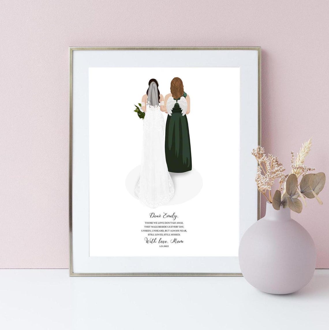 Bride With Angel Wings Mom Memorial Wedding Illustration Poster - Image 6