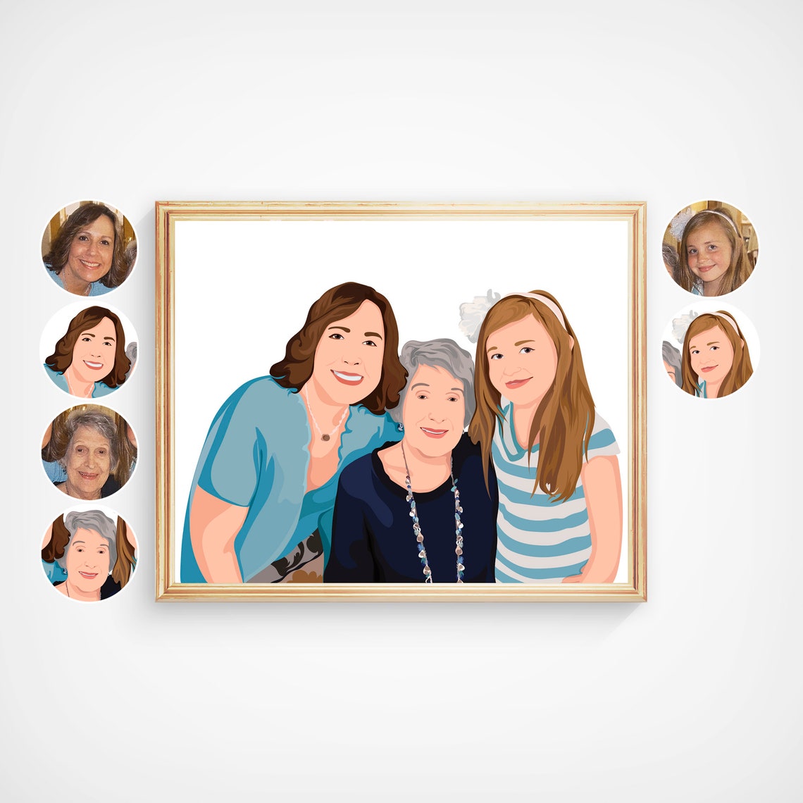 Three Generations Family Portrait Custom Cartoon Illustration Poster - Image 4