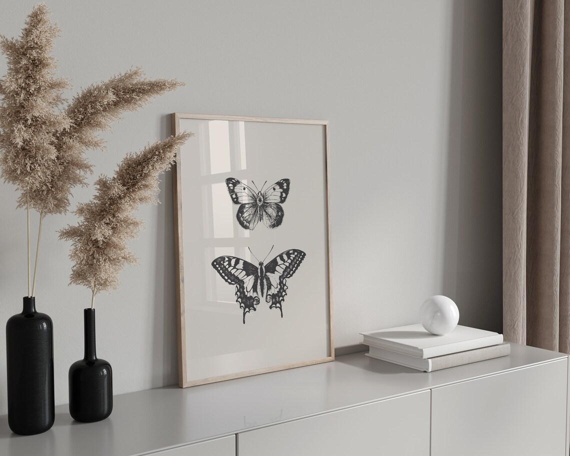 Butterfly Pair Vintage Illustration Beige Neutral Elegant Art Poster - Image 3