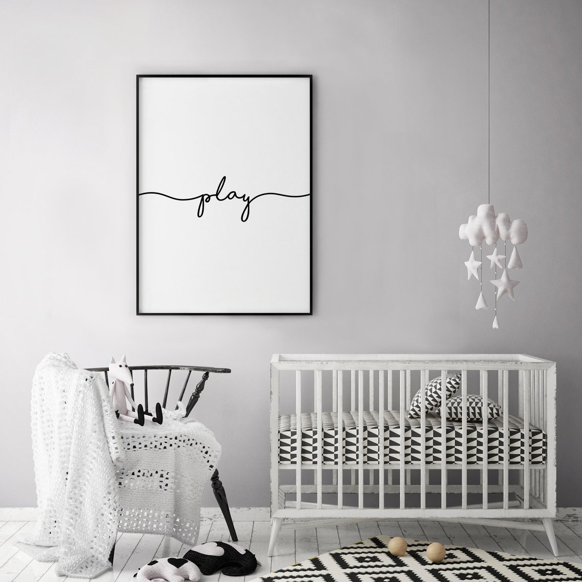 Play Nursery Script Sign Boho Minimalist Playroom Decor Poster - Image 2