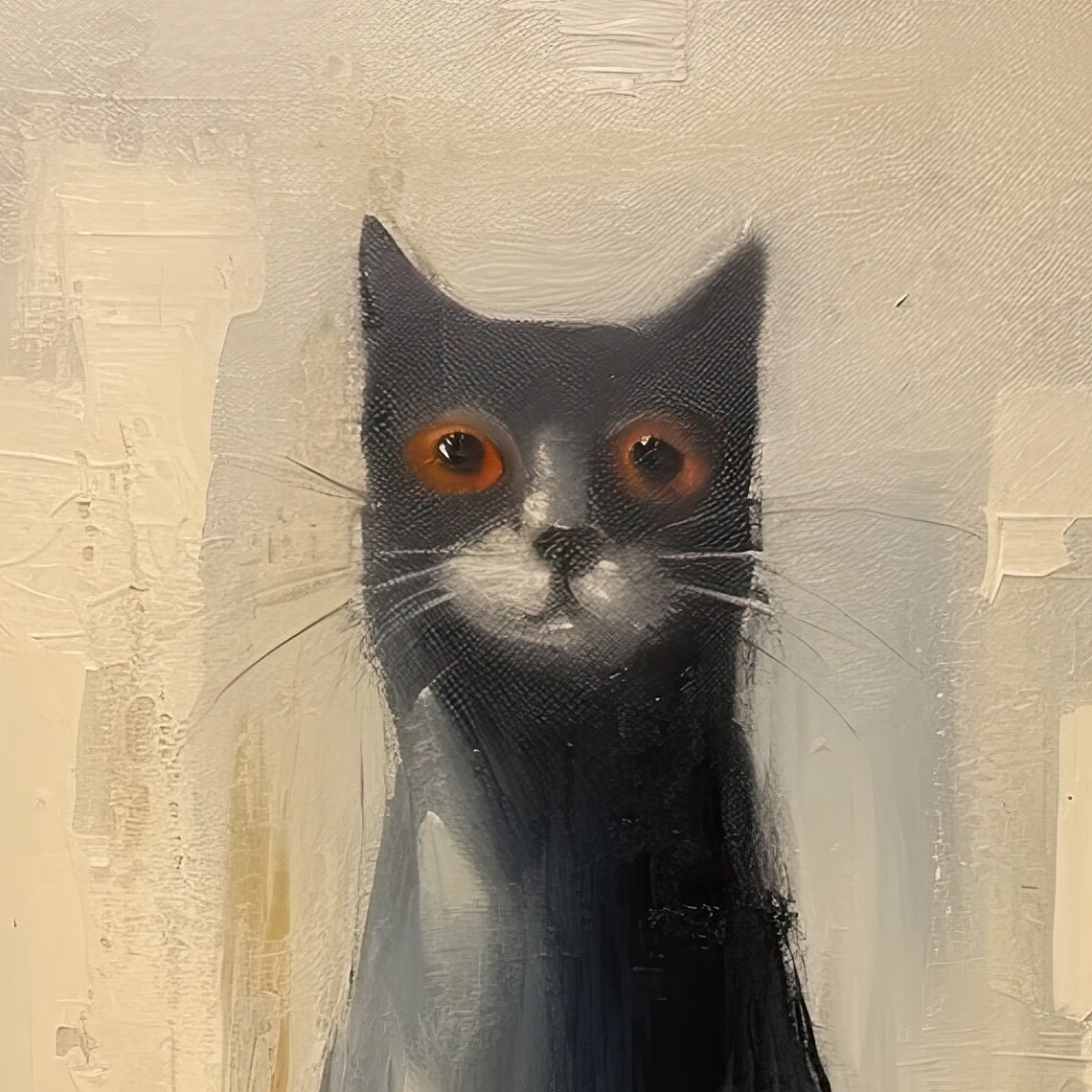 Four Black Cats with Amber Eyes Moody Minimalist Oil Painting Cat Poster - Image 4