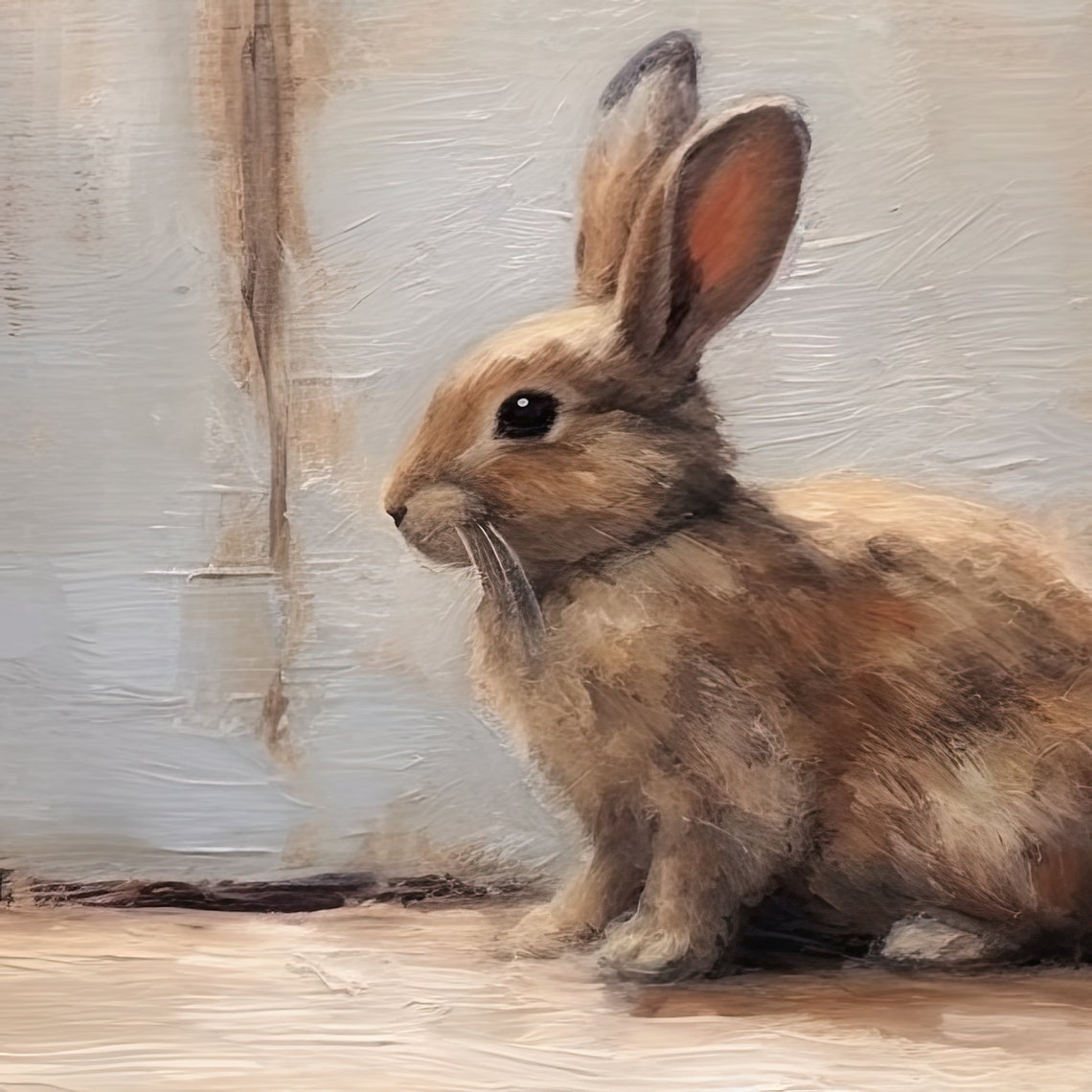 Vintage Brown Bunny Rabbit On Wooden Ledge Nursery Animal Poster - Image 3