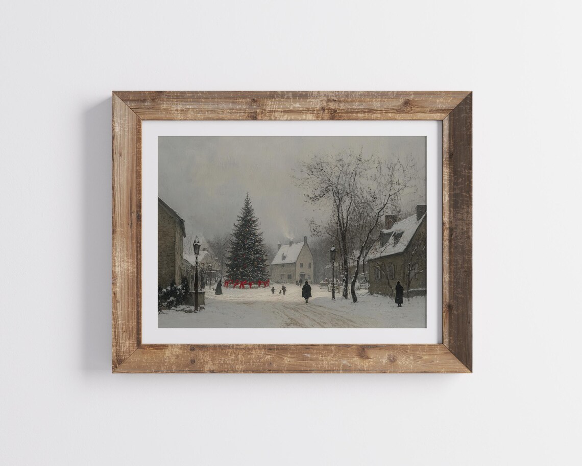 Christmas Tree In Snowy Village Square Vintage Holiday Winter Poster - Image 3