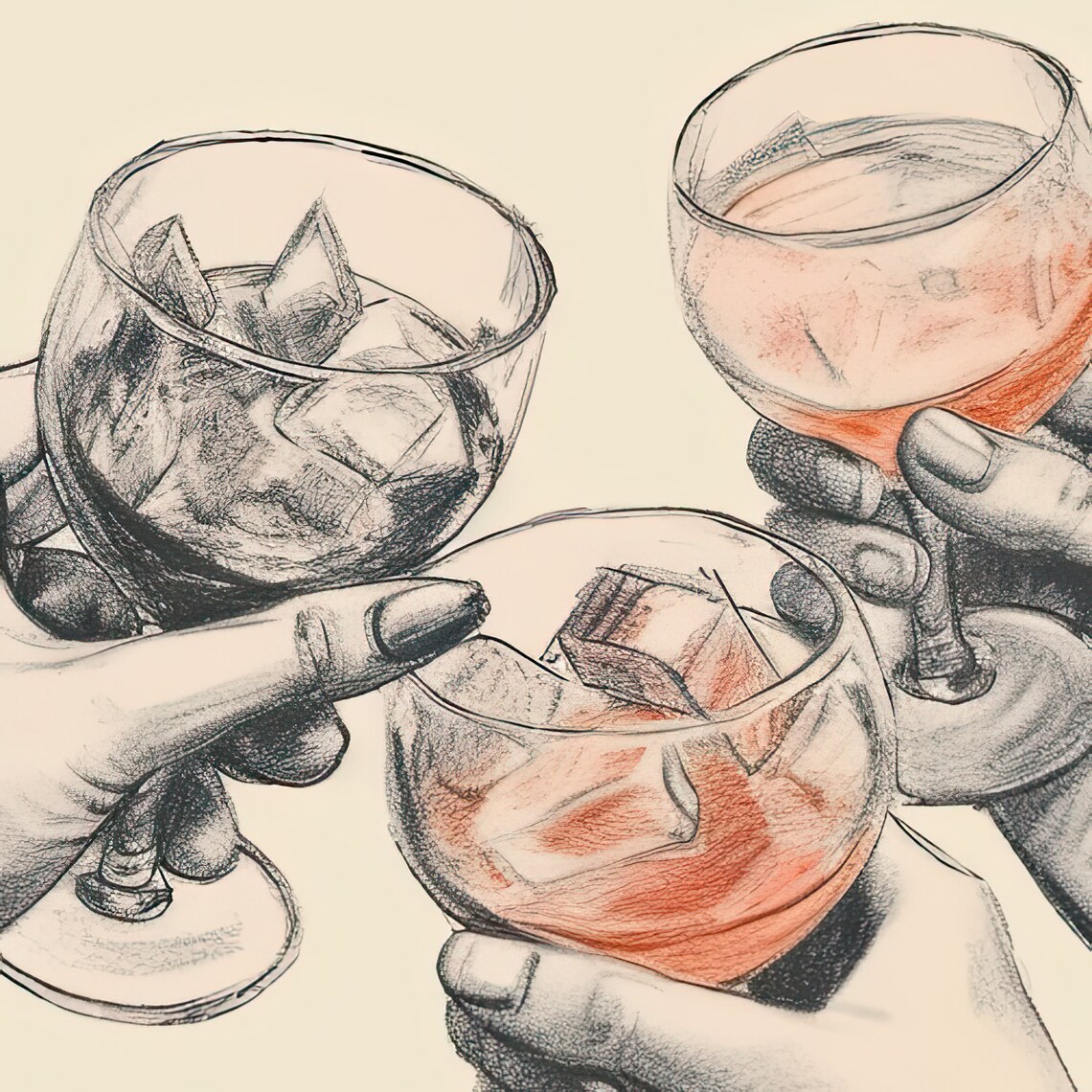 Cheers Cocktail Toast Friends Sketch Minimal Bar Cart Decor Print - Image 3
