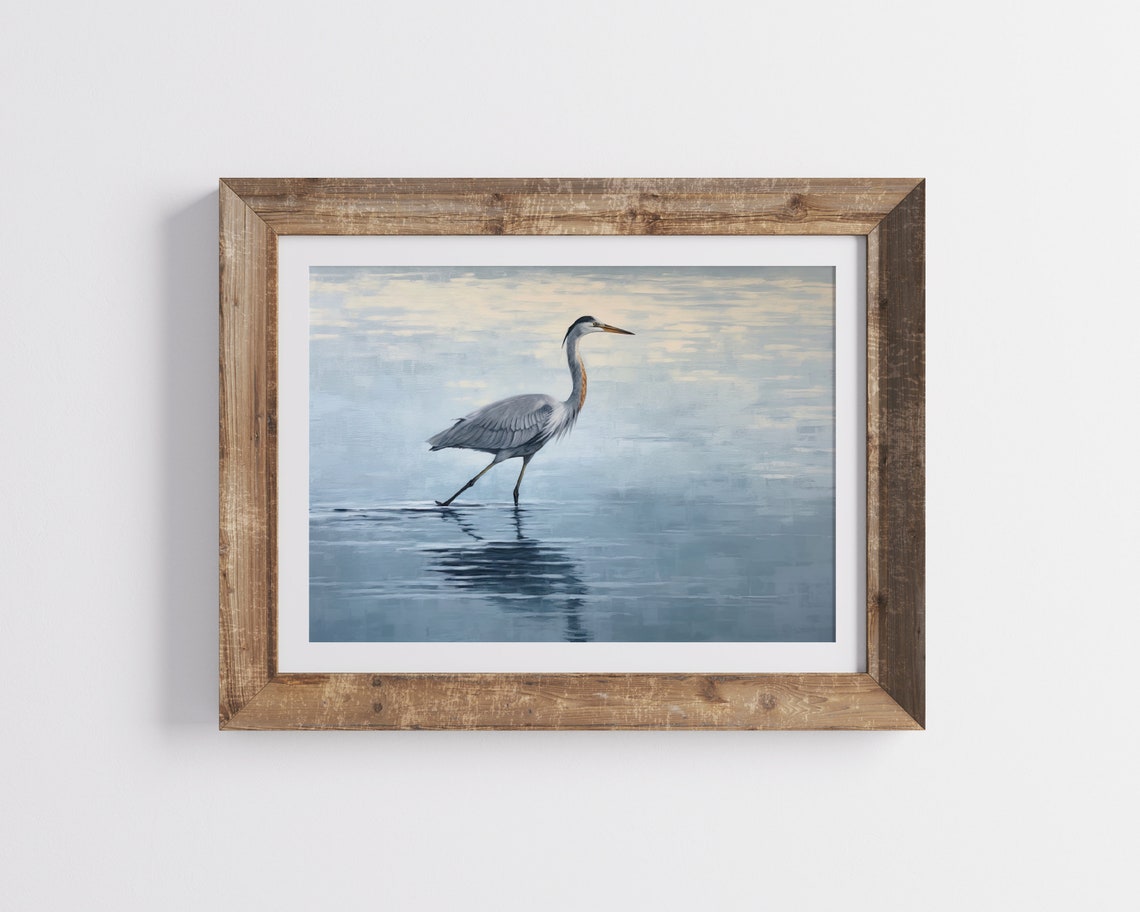 Great Blue Heron Wading In Misty Water Coastal Bird Art Poster - Image 2