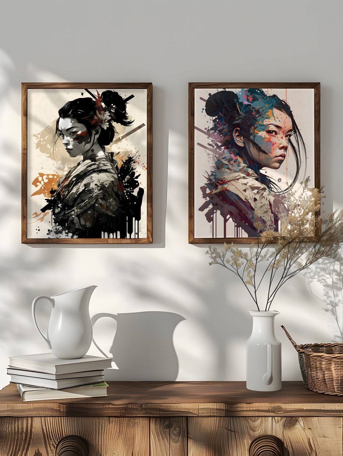 Colorful Ink Splash Japanese Portrait Expressive Art Wall Decor Poster - Image 2