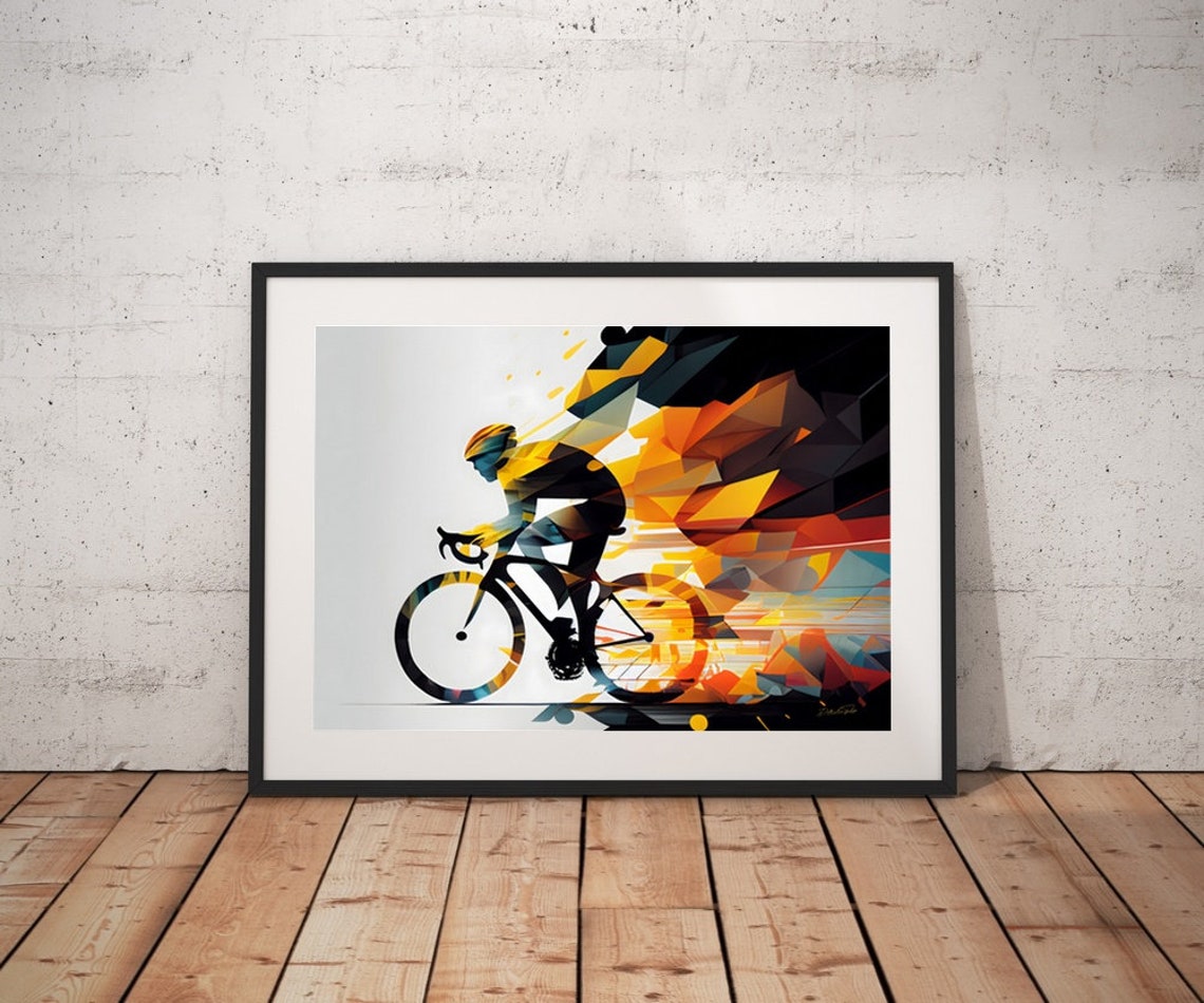 Geometric Cyclist Road Bike Colorful Speed Abstract Art Poster