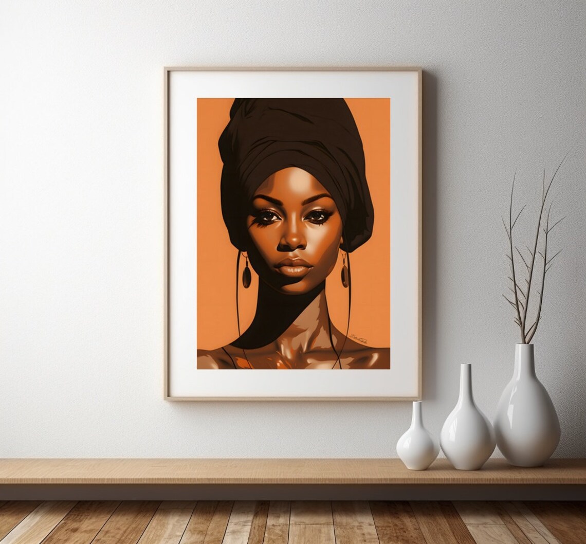 African Woman Headwrap Portrait Warm Orange Beauty Art Poster
