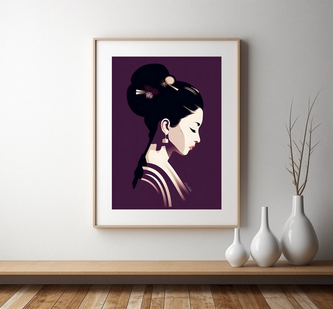 Minimalist Geisha Profile Purple Elegant Japanese Art Poster