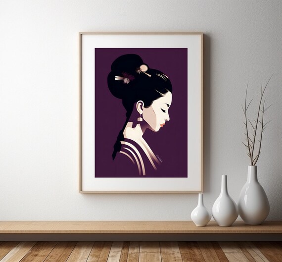 Minimalist Geisha Profile Purple Elegant Japanese Art Poster