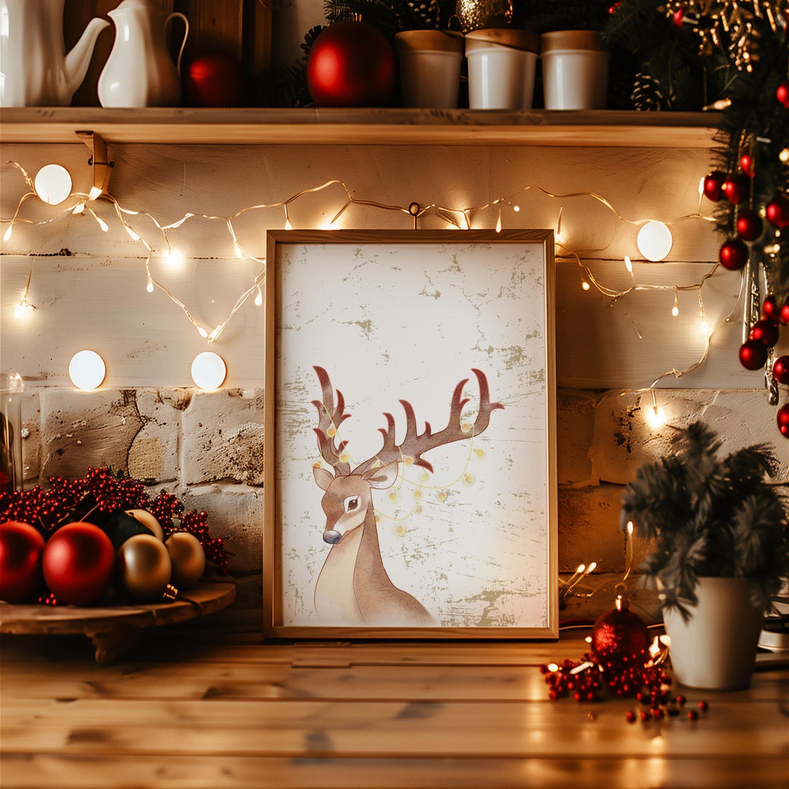 Watercolor Reindeer Christmas Poster Woodland Deer Holiday Decor Art - Image 3