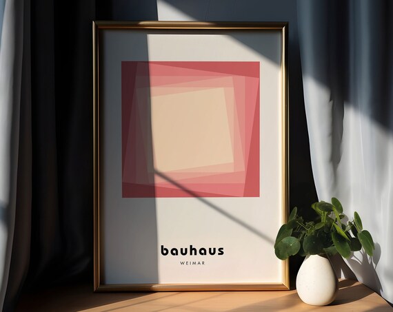 Bauhaus Pink Blush Square Geometric Poster Print Abstract Mid Century Modern Poster Minimalist Retro Wall Art Office Wall Decor
