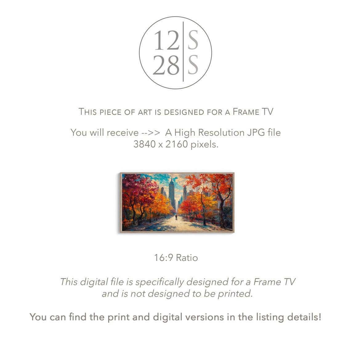 New York Skyline Autumn Park Fiery Trees Impressionist City Art Poster - Image 2