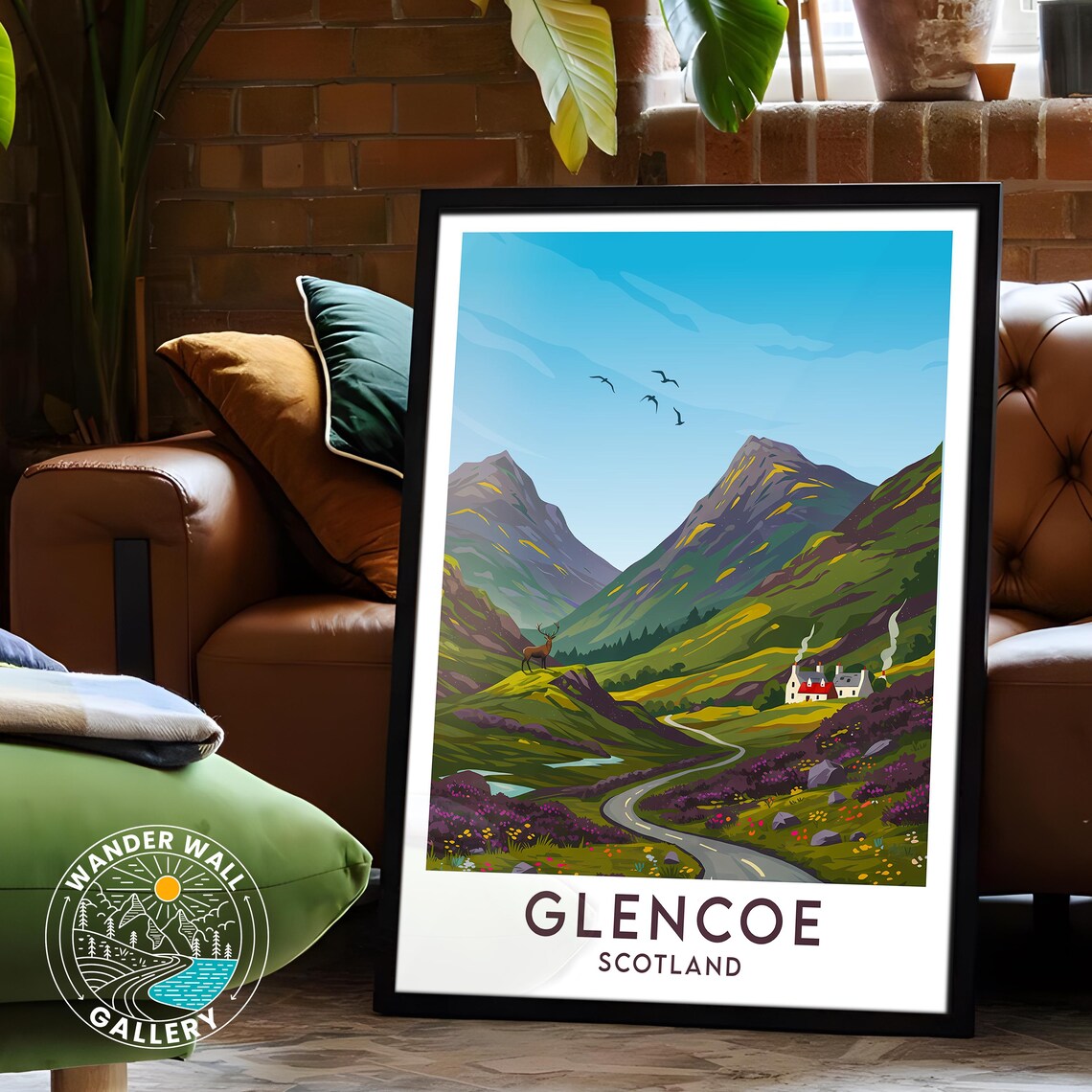 Glencoe Scotland Valley Road Stag Deer Highland Cottage Art Poster - Image 6