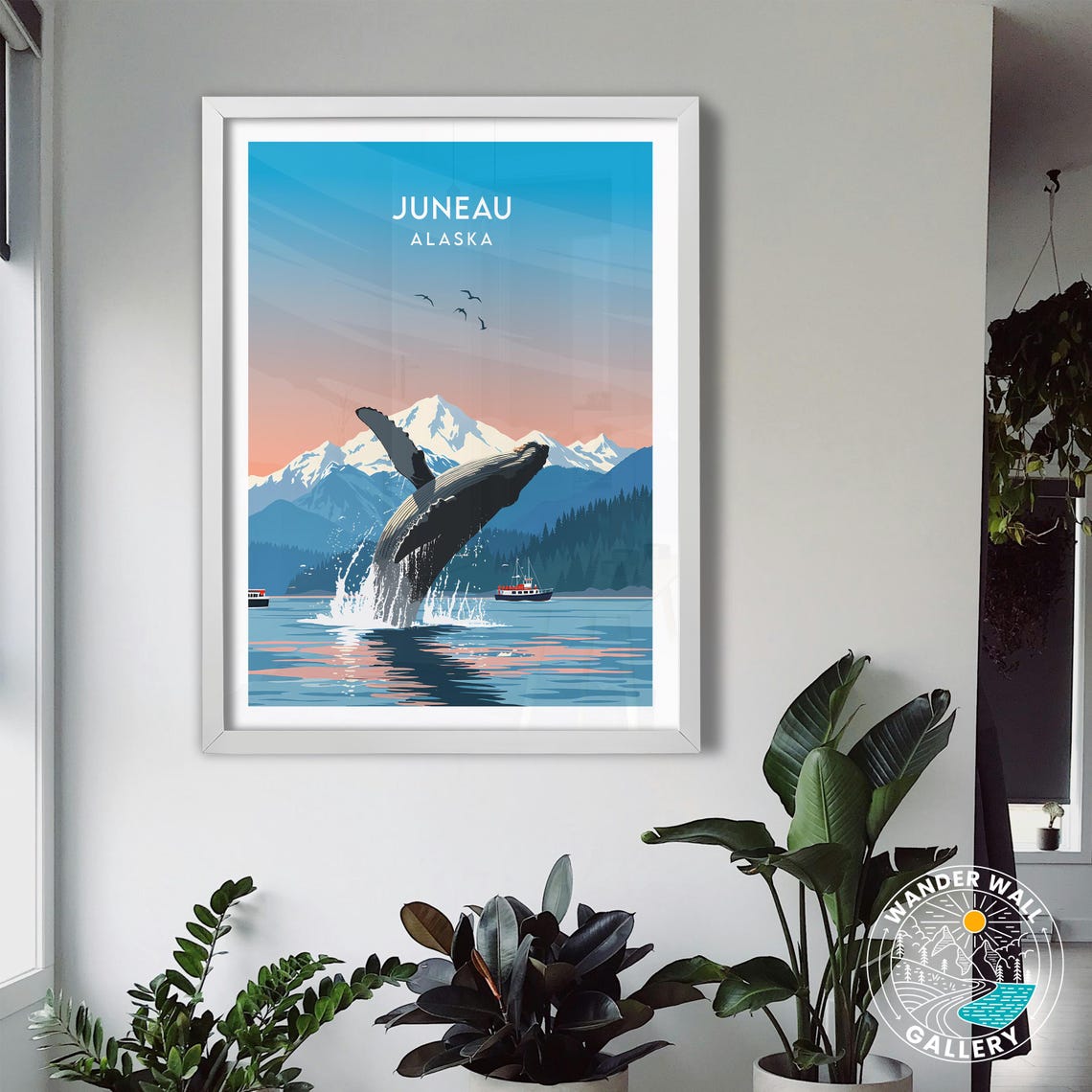 Juneau Alaska Breaching Humpback Whale Mountains Wildlife Poster - Image 2